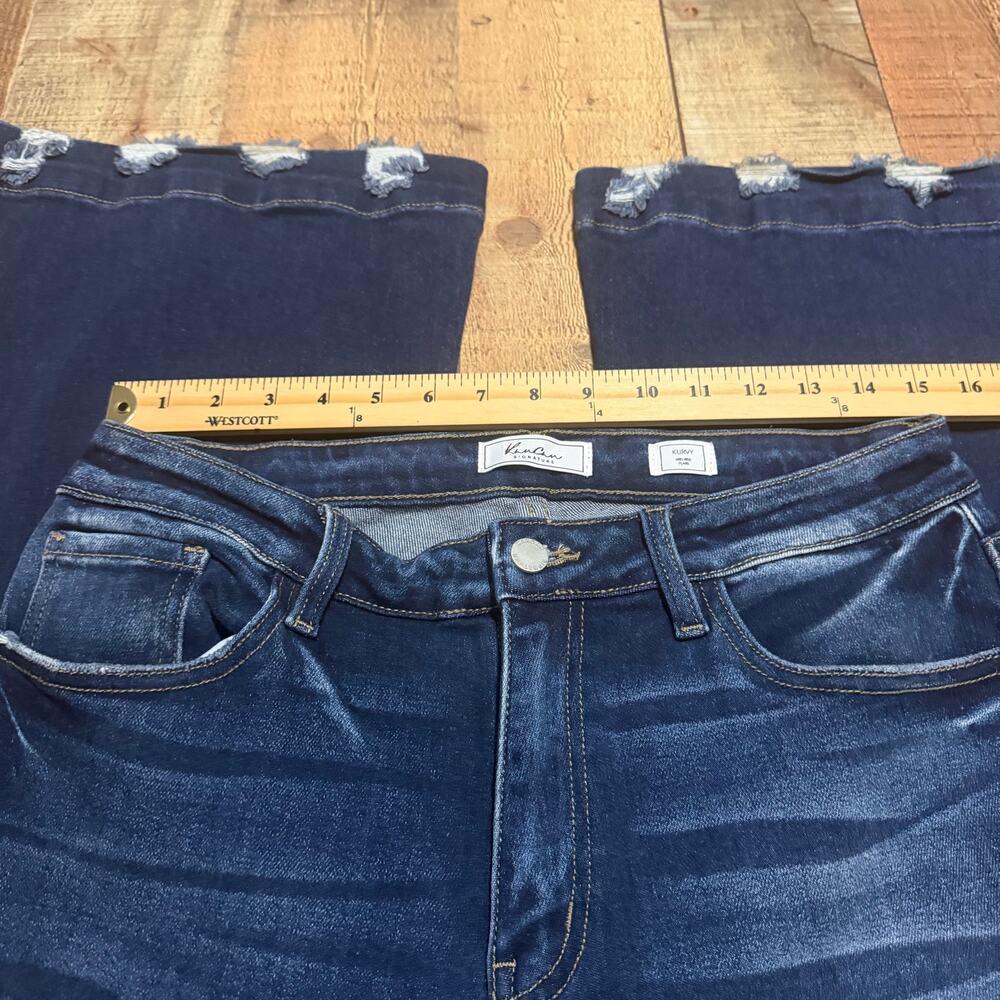 KanCan Women's Dark Denim Kurvy Mid-Rise Flare Jeans Sz 30 Stretch Boho Festival - Picture 5 of 7